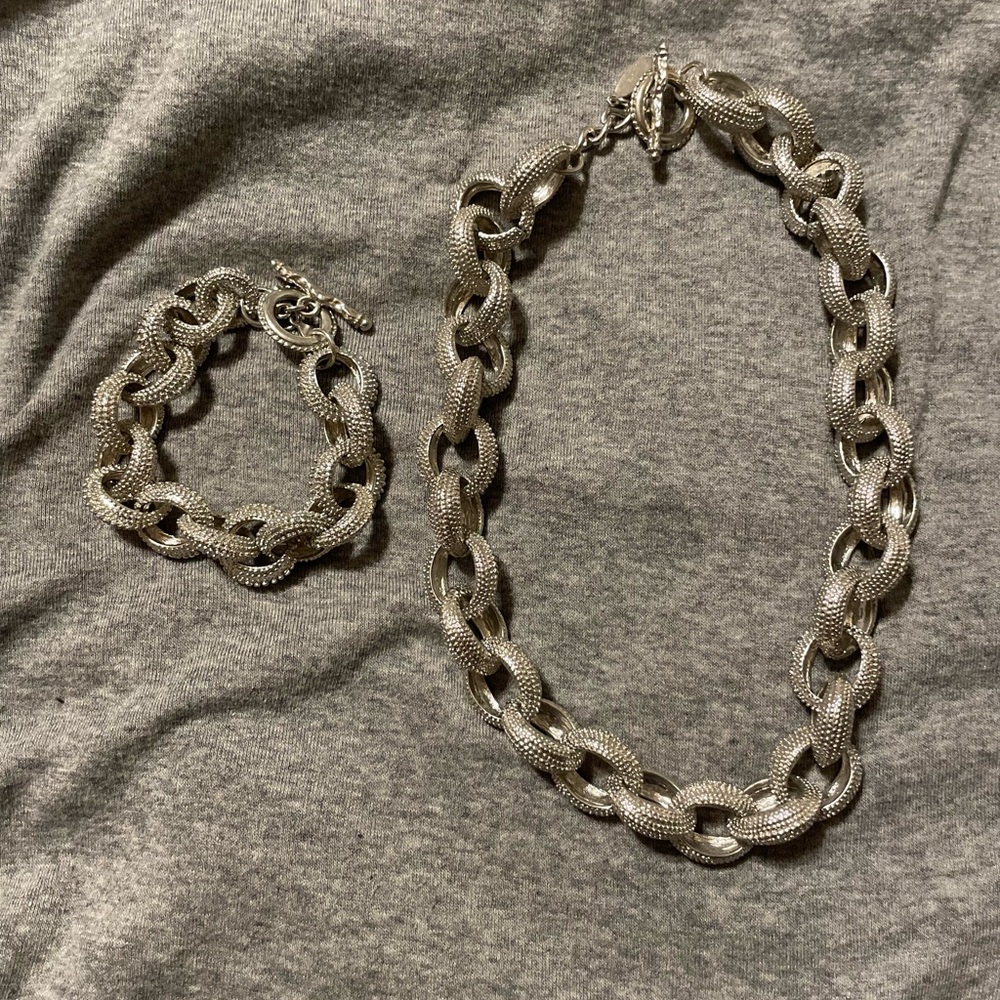 Silver link necklace and bracelet set